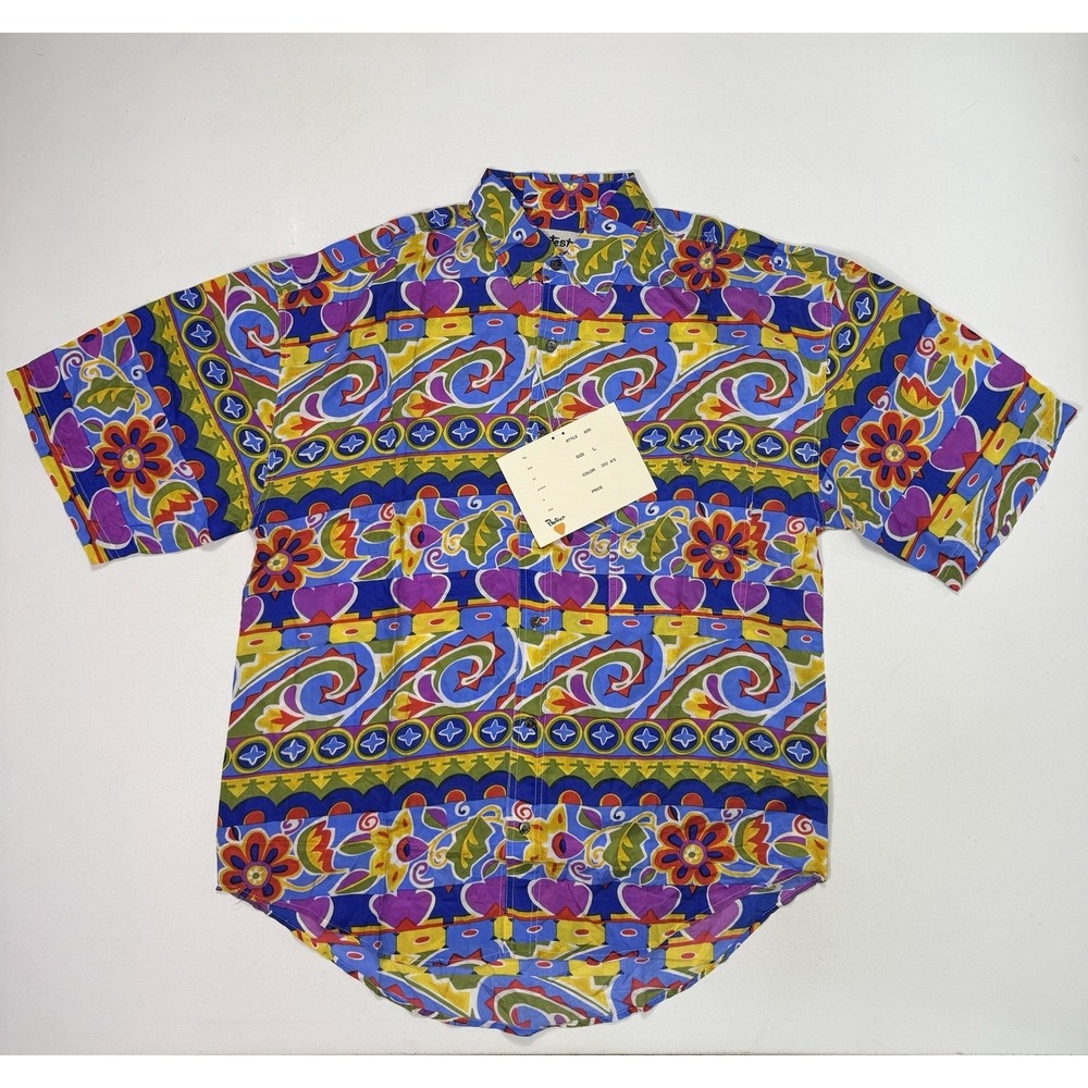 Vintage Protest Silk Shirt Mens Large Floral Abstract AOP Beach Art NWT Party